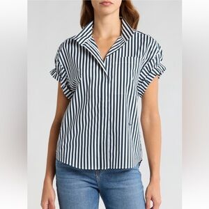 Frame Denim Black and White Striped Button Down Shirt